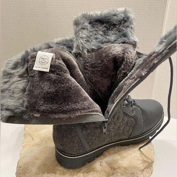 NIB Sz 10 Globalwin Grey Mid-Calf Winter Fur-Lined Lace-Up & Side Zip-Up Boots - Picture 11 of 14